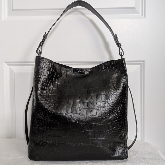 All Saints Bags All Saints Black Leather Croc Emboss Large Tote Poshmark